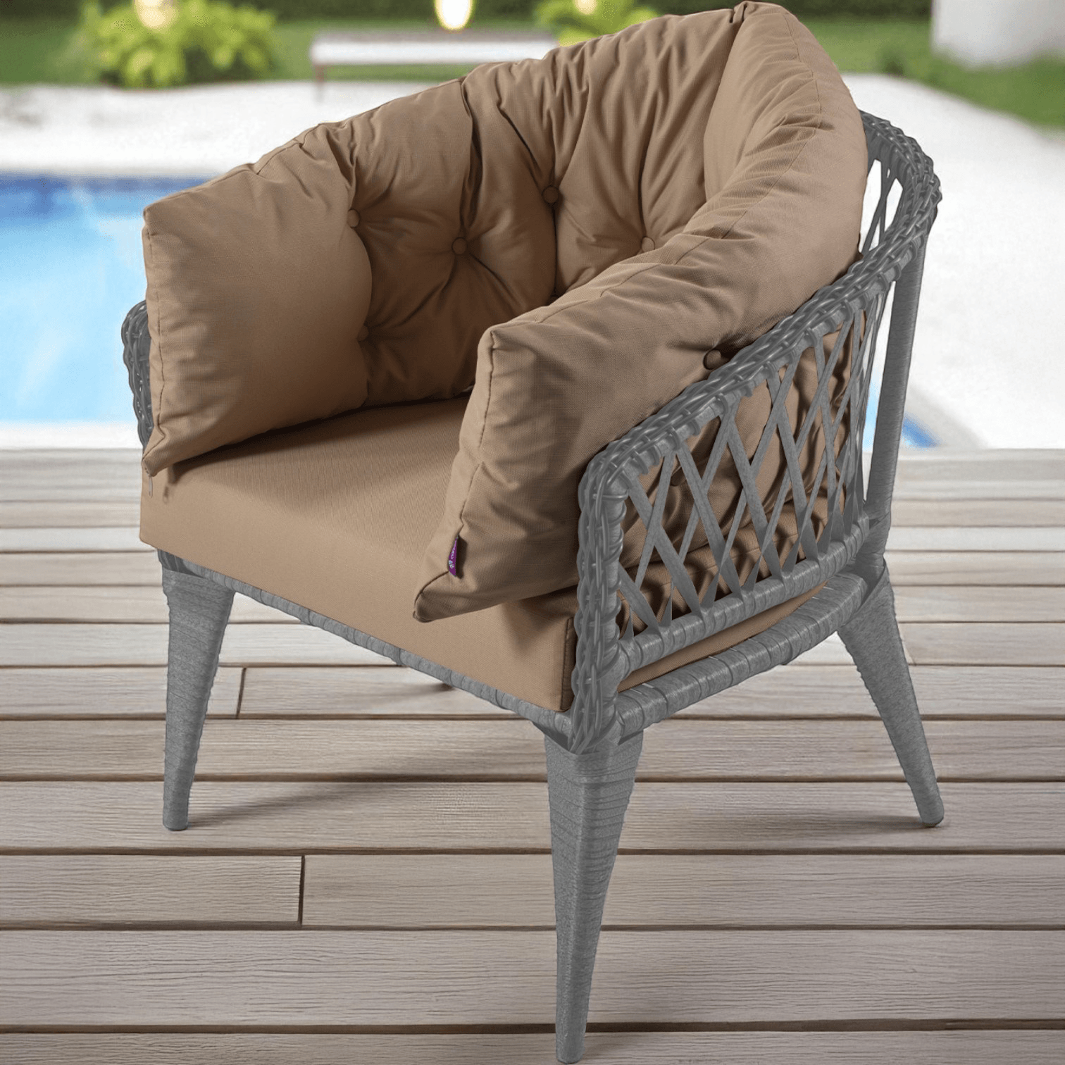 Liatris Serisi 1. Sınıf Gri Rattan Cappucino Minder Bahçe Takımı, Balkon Takımı
