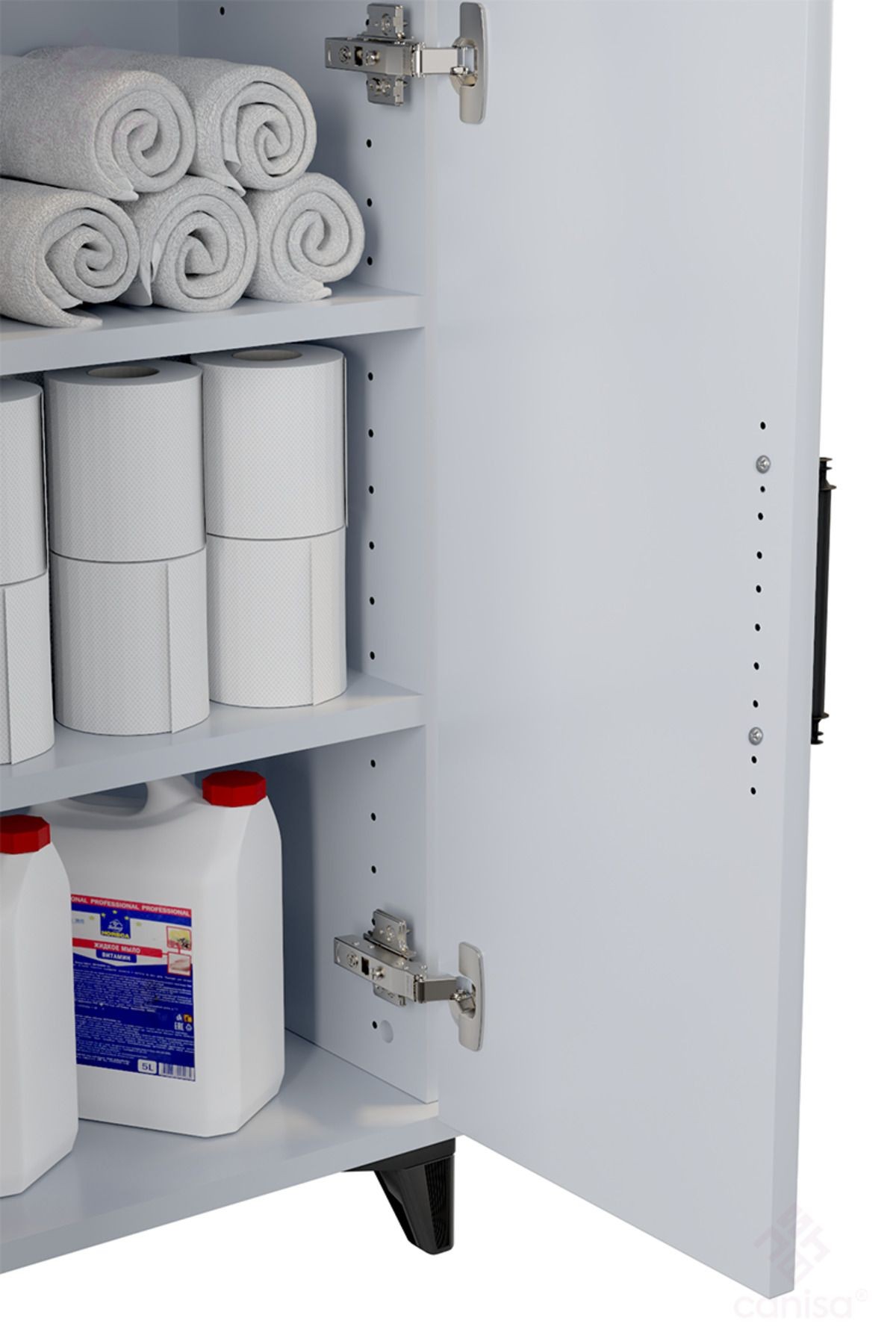 Matex Beyaz Çok Amaçlı Çekmeceli Siyah Dekoratif Kulplu Banyo Dolabı