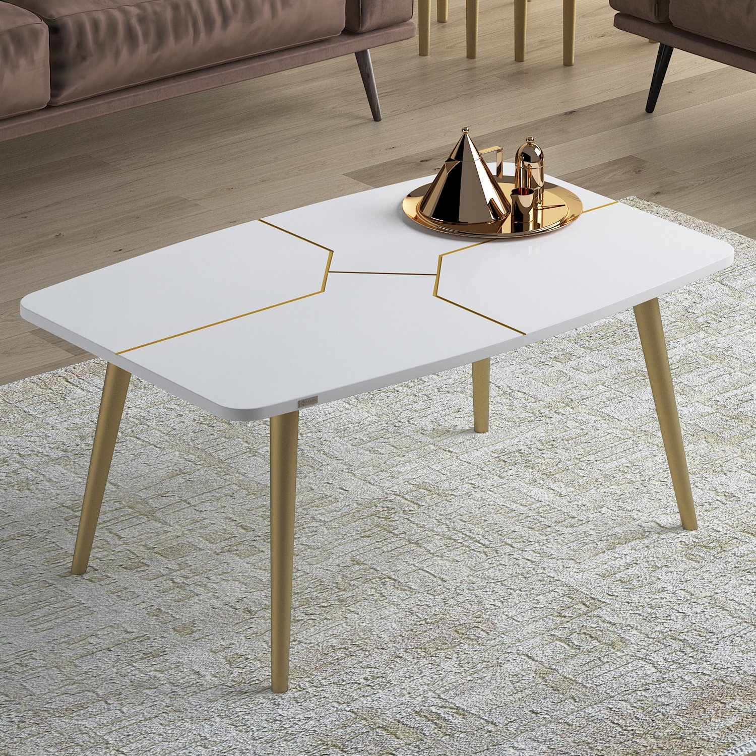 Beyaz Üst Tabla Gold Renk Ayak