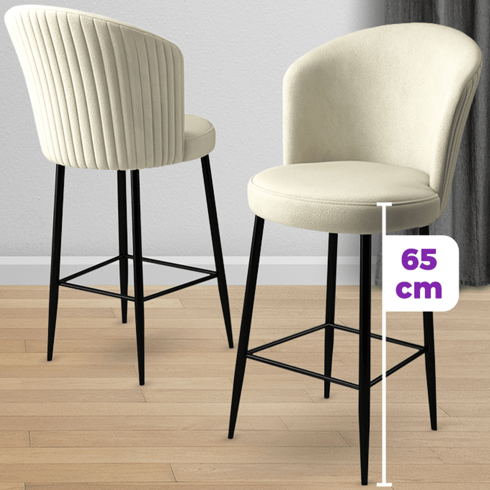 Alte Serisi 4 Adet Ada Bar Sandalyesi 65 cm Babyface Kumaş Siyah Ayak