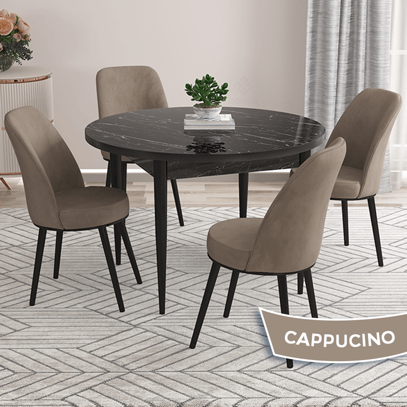 Cappucino Sandalye Siyah Mermer Desen Masa