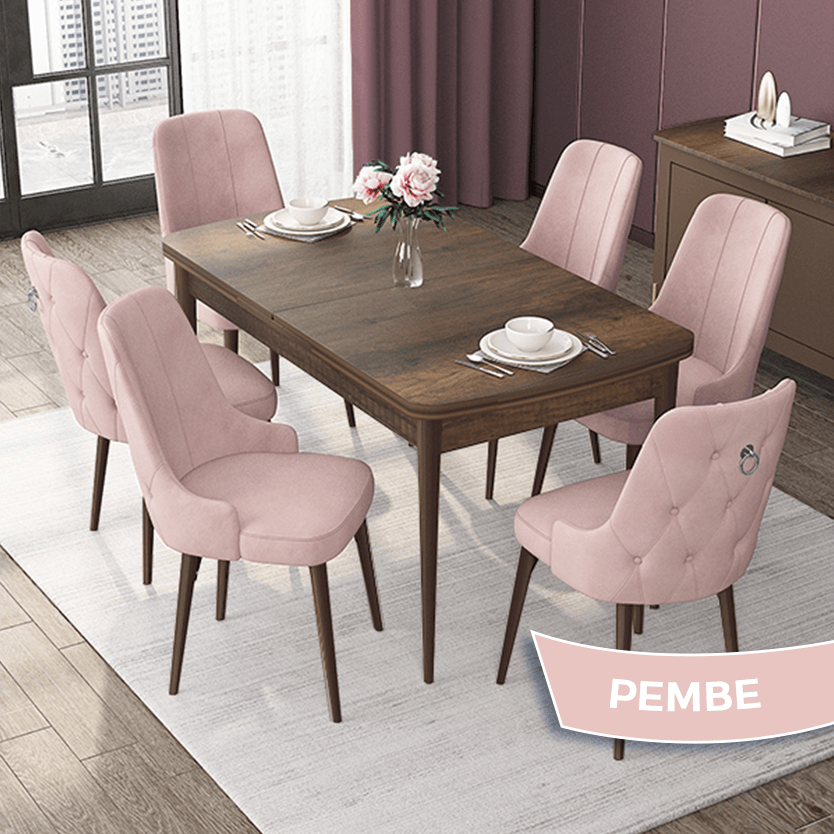 masa barok ahşap sandalyeler pembe