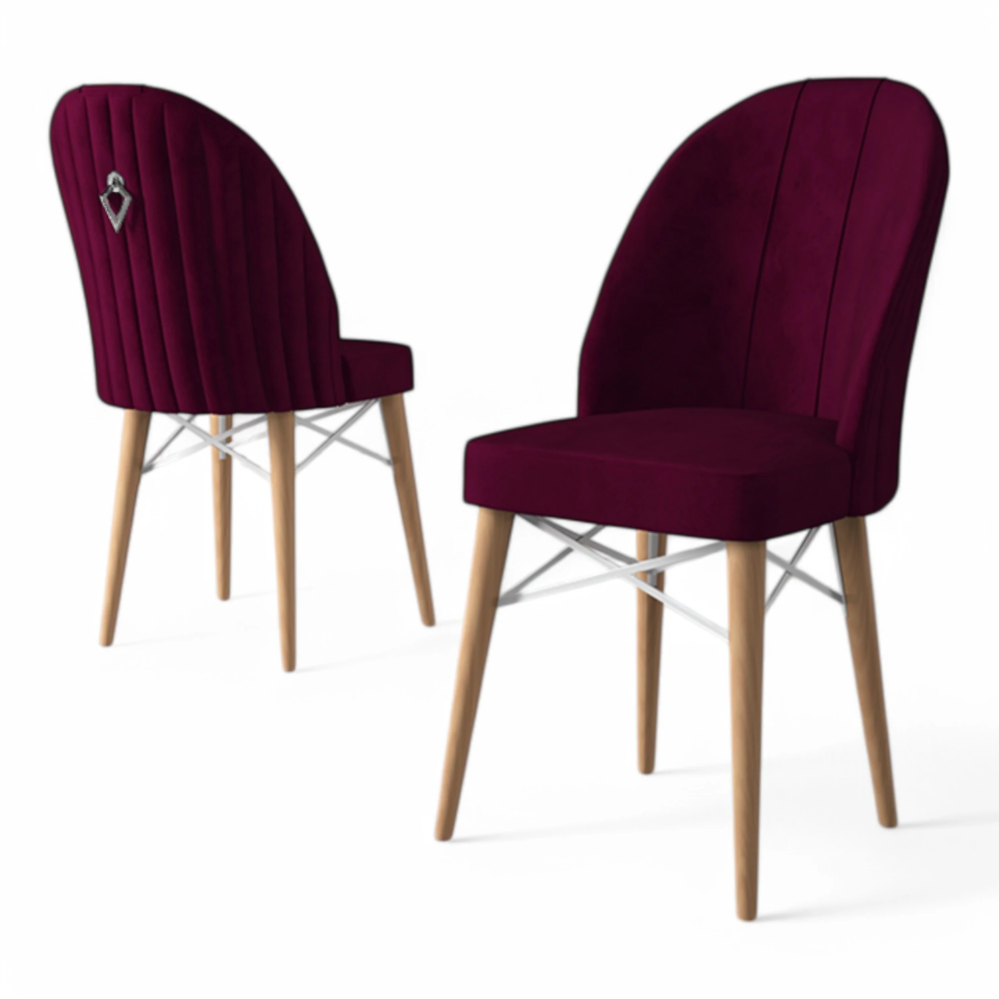 Mürdüm Renk Sandalye / Doğal Ahşap Ayak