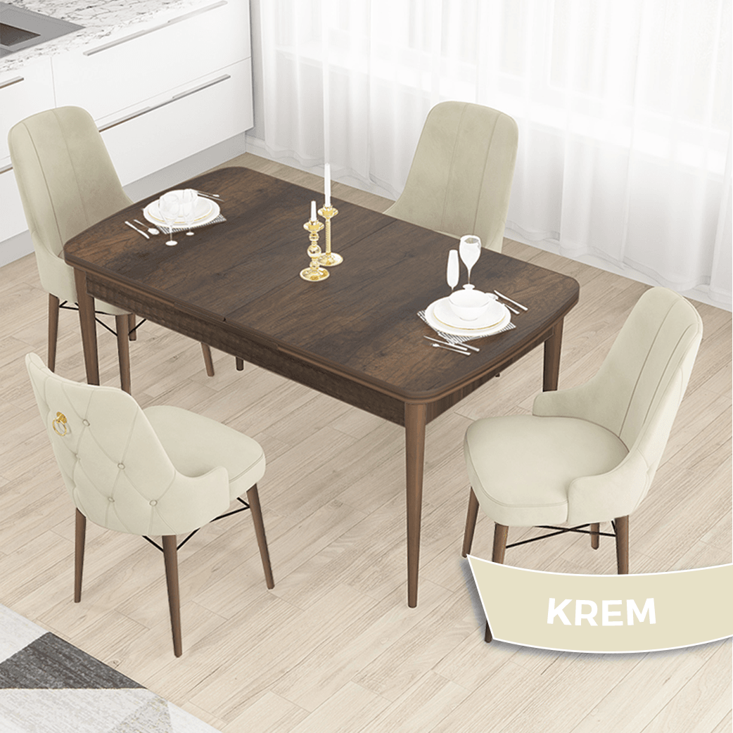 Sandalye Krem Barok Ahşap Desen Masa