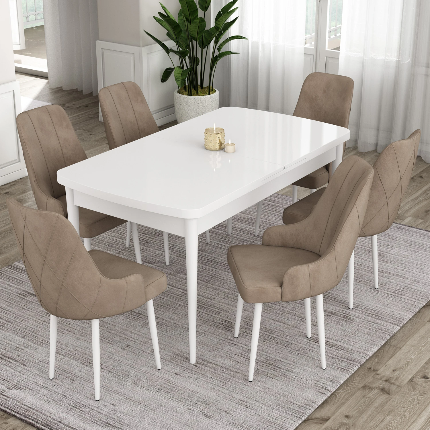 beyaz masa sandalye cappucino