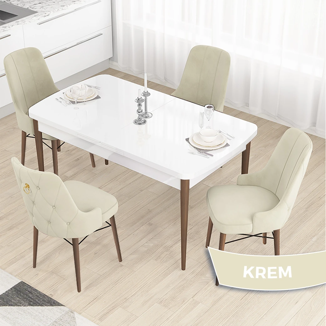 beyaz masa cevi̇z ayak krem sandalye