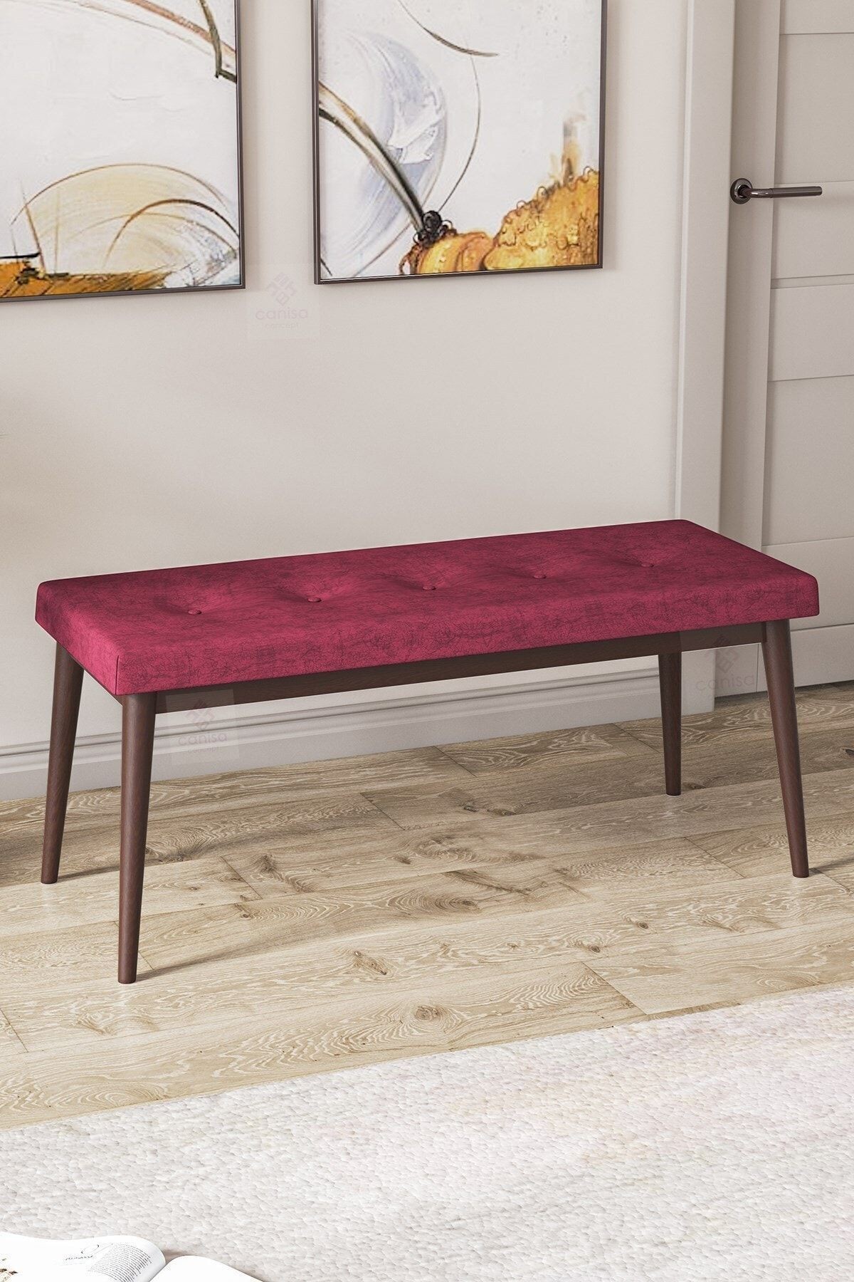 Canisa Pera Serisi Bench,gürgen Tam Isleket 1.sınıf Kumaş / Bordo-ceviz