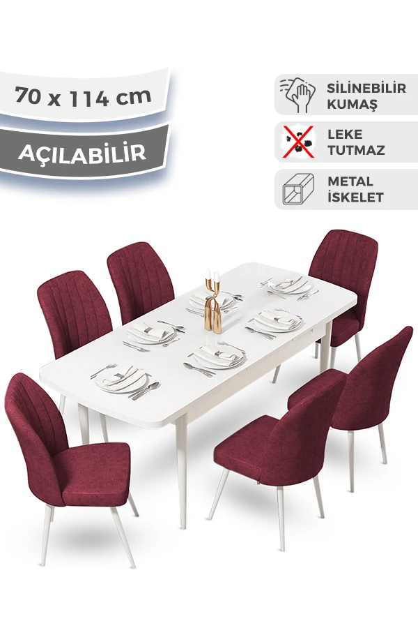 masa beyaz sandalyeler bordo