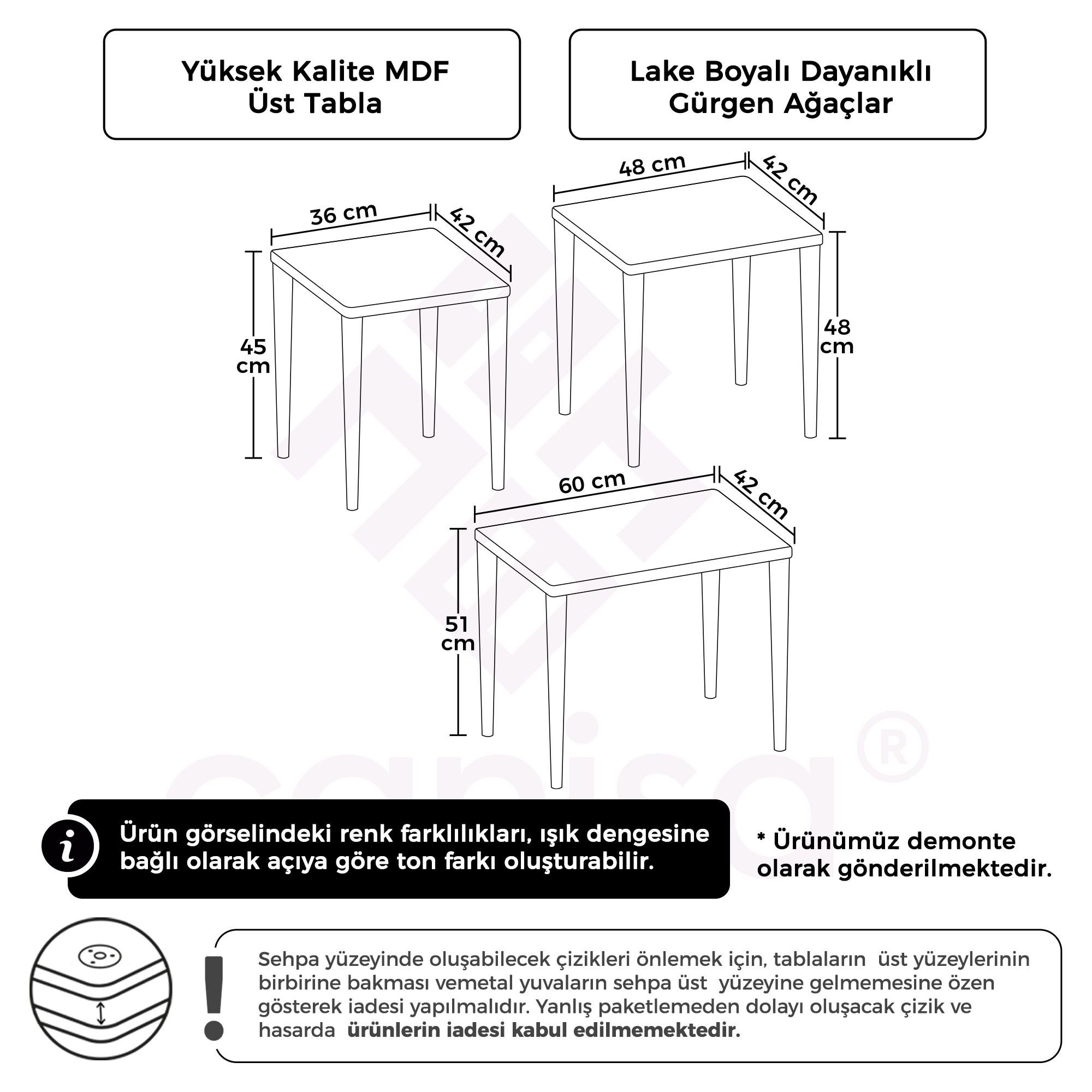 Via Serisi MDF 3'lü Zigon Sehpa Takımı