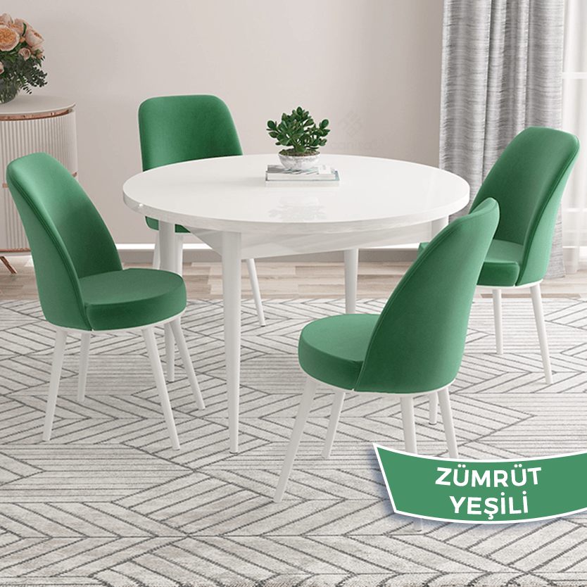 Kea Serisi 90x90 Yuvarlak Sabit Beyaz Masa Takımı Ve 4 Sandalye
