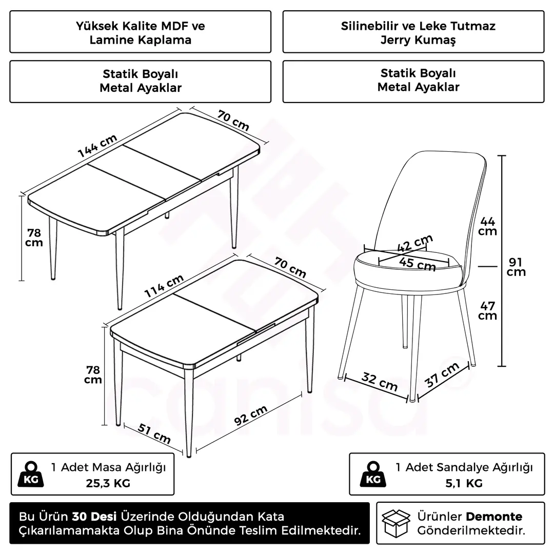 Kor Serisi 70x114 Açılabilir MDF Beyaz Mutfak Masası Takımı ve 4