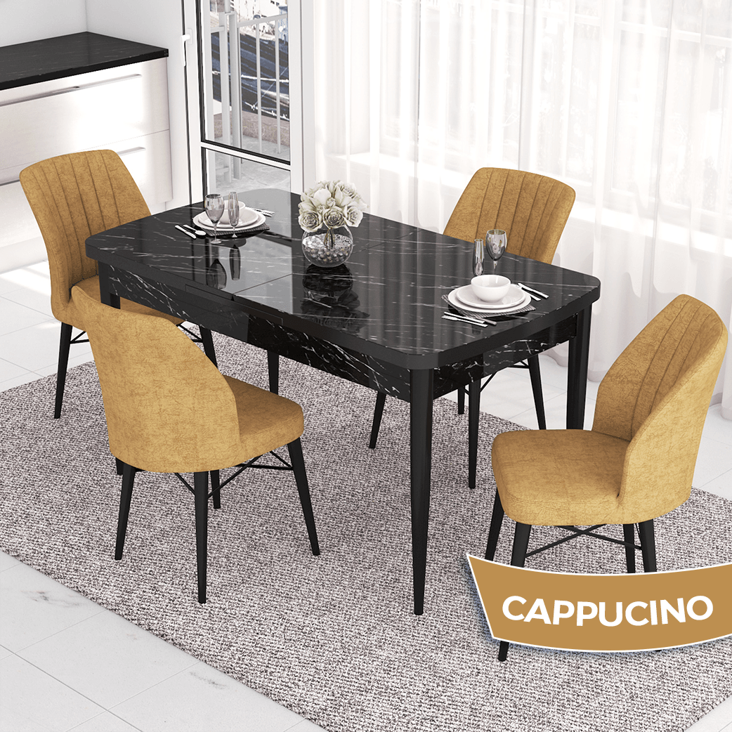 masa siyah mermer desen sandalye caappucinoo