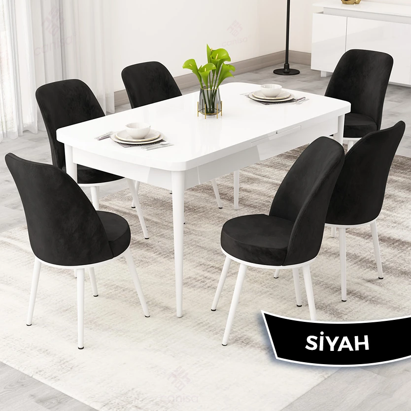 Beyaz Masa sandalye siyah
