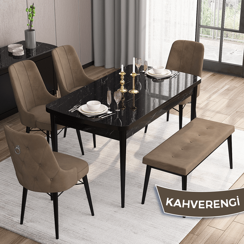 Sandalye Kahvee masa siyah mermer desen