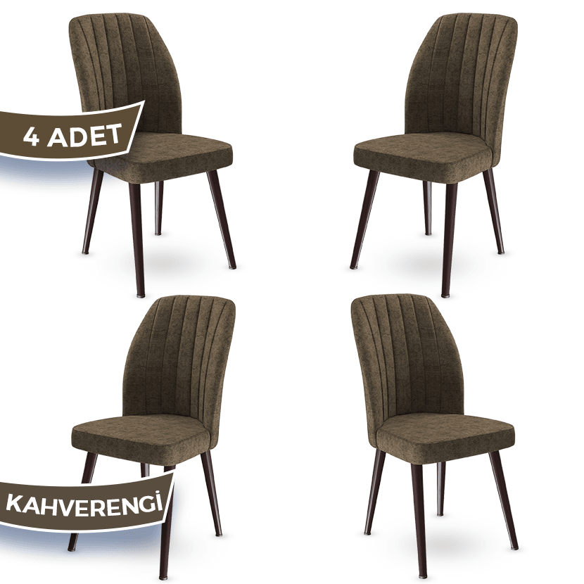 Platinum Serisi 4 Adet Mutfak Sandalyesi Jerry Kumaş Kahverengi Ayak
