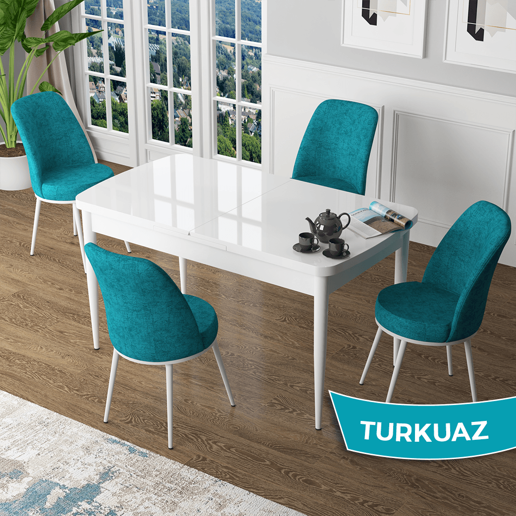 masa beyaz sandalyeler turkuaz