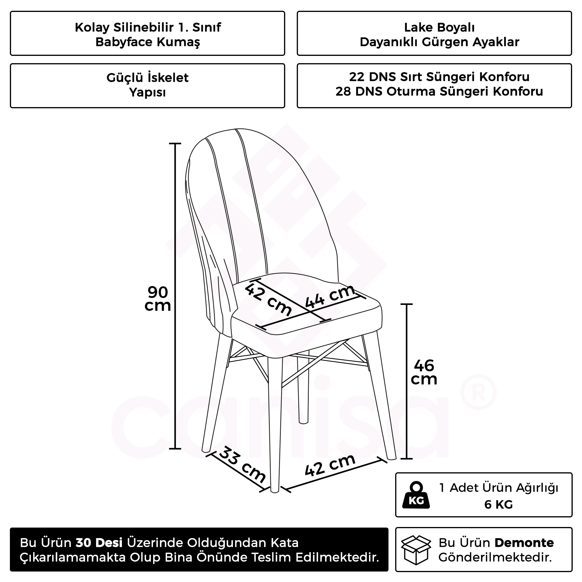 Ritim Serisi 4 Adet Mutfak Sandalyesi Babyface Kumaş Doğal Ahşap Ayak Gümüş Halka
