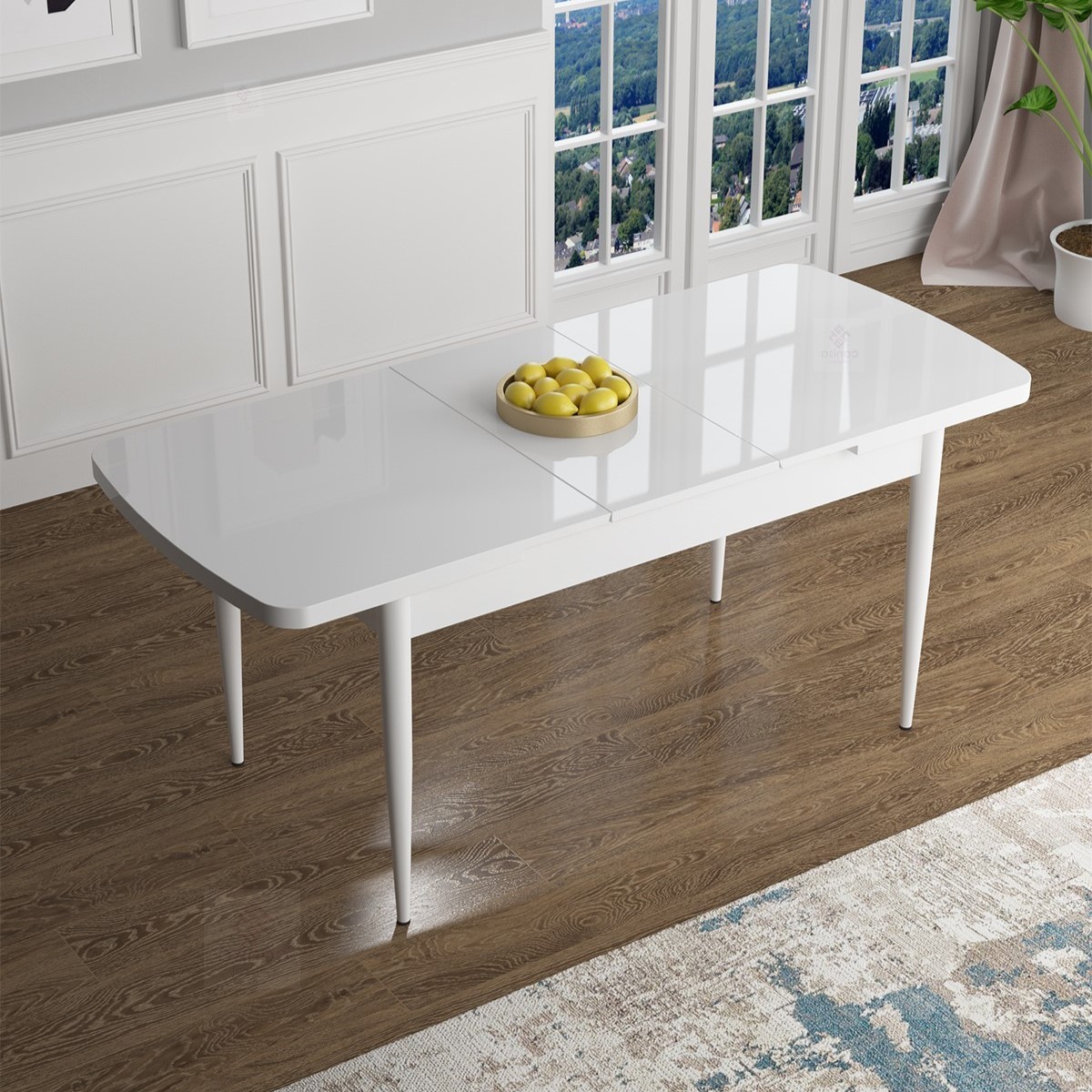 Han Serisi 70x114 Açılabilir Mdf Beyaz Mutfak Masası Takımı ve 4 Sandalye