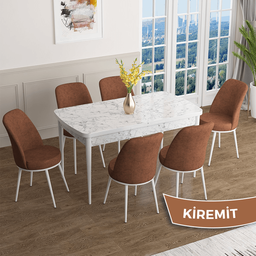 masa beyaz mermer desen sandalye kiremit