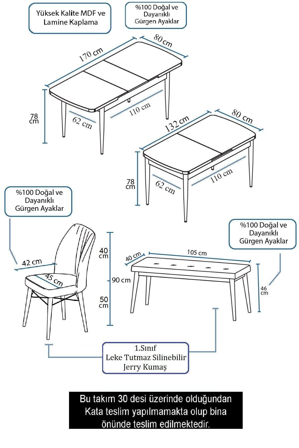 Eva Serisi 80x132 Açılabilir Mdf Siyah Mermer Desen Masa Takımı 4 Sandalye Ve 1 Bench