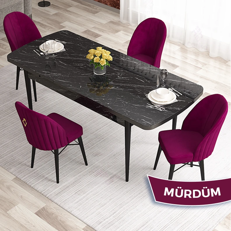 Sandalye Mürdüm Siyah Mermer Desen Masa