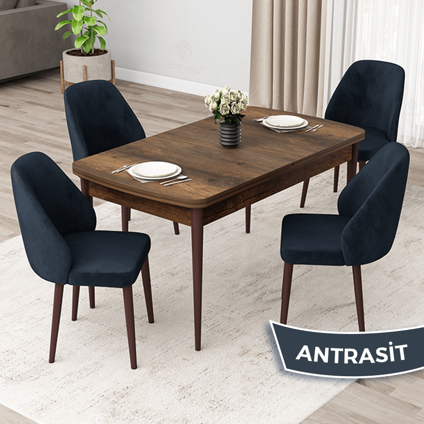 masa barok ahşap desen sandalyeler antrasit