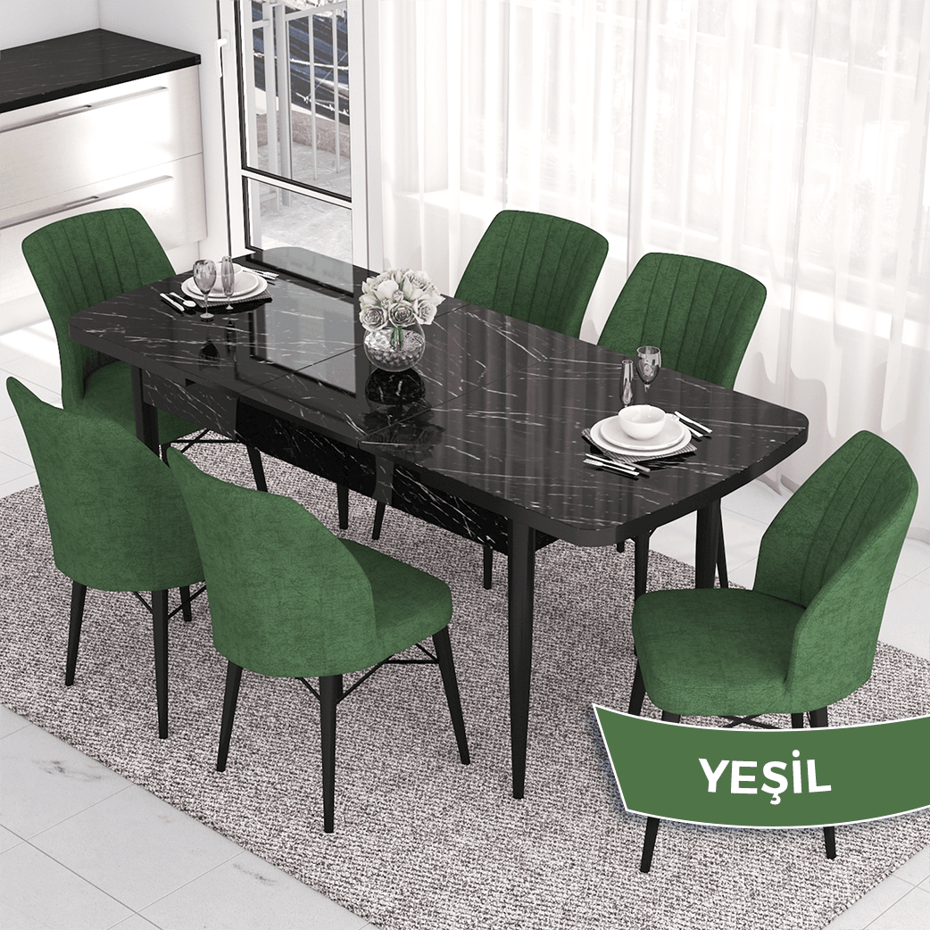 masa siyah mermer desen sandalye hakiyesıl