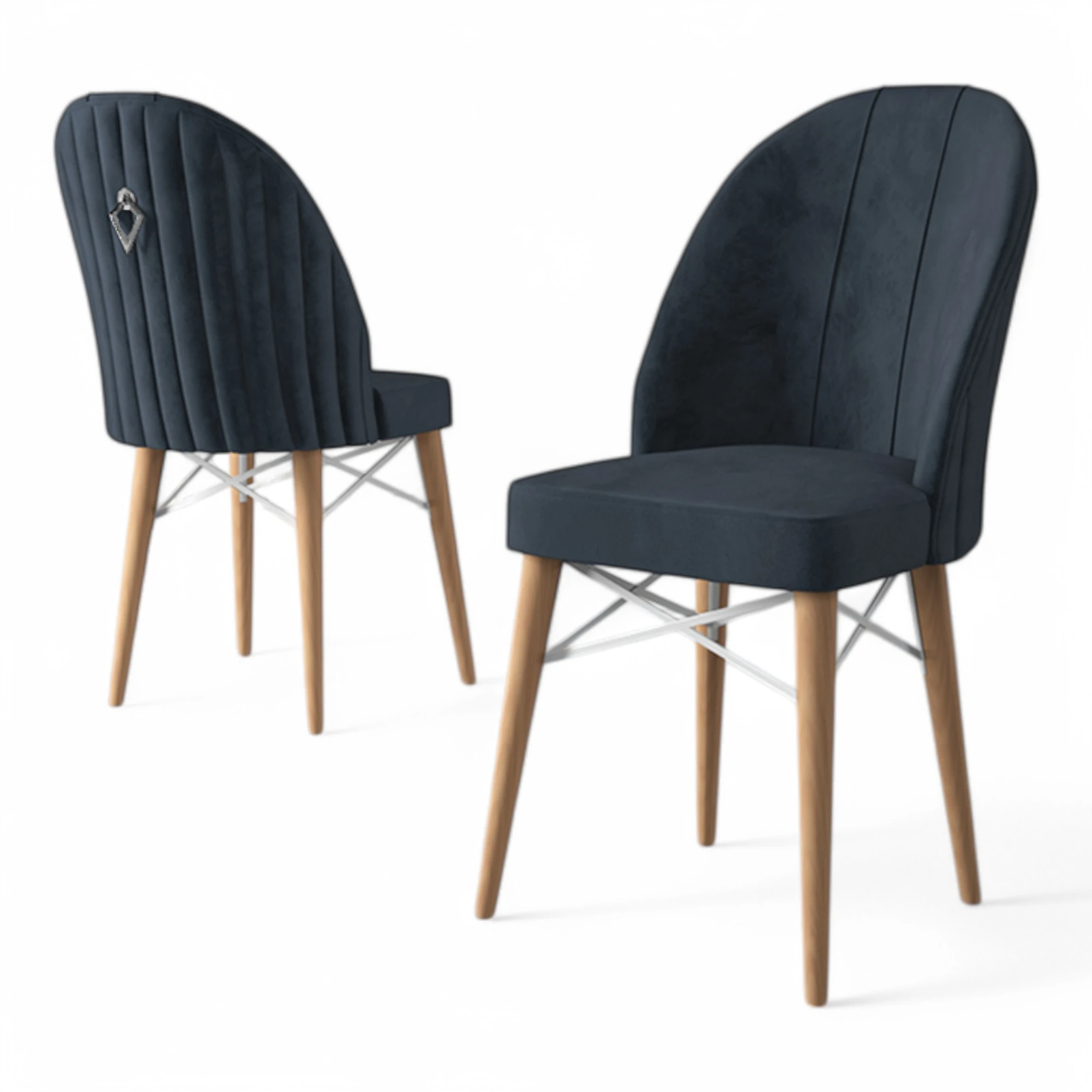 Ritim Serisi 4 Adet Mutfak Sandalyesi Babyface Kumaş Doğal Ahşap Ayak Gümüş Halka