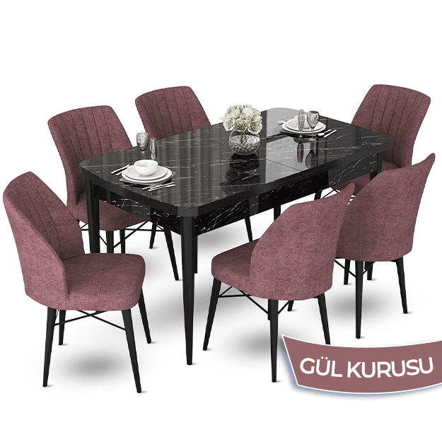 Siyah Mermer Desen Masa Gülkurusu Sandalye