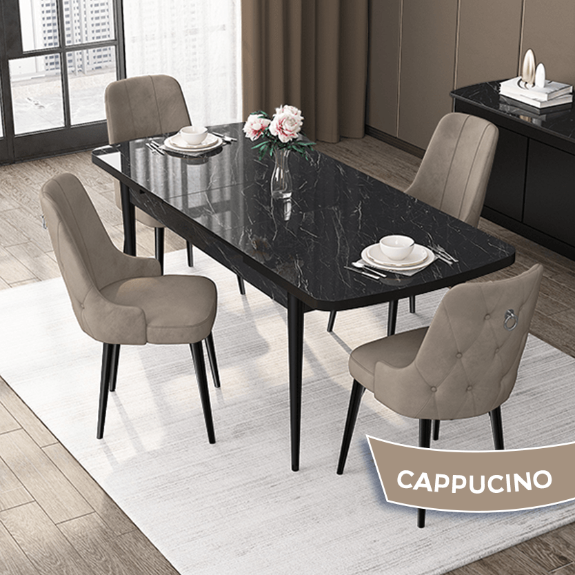 Sandalye cappucino masa siyah mermer desen
