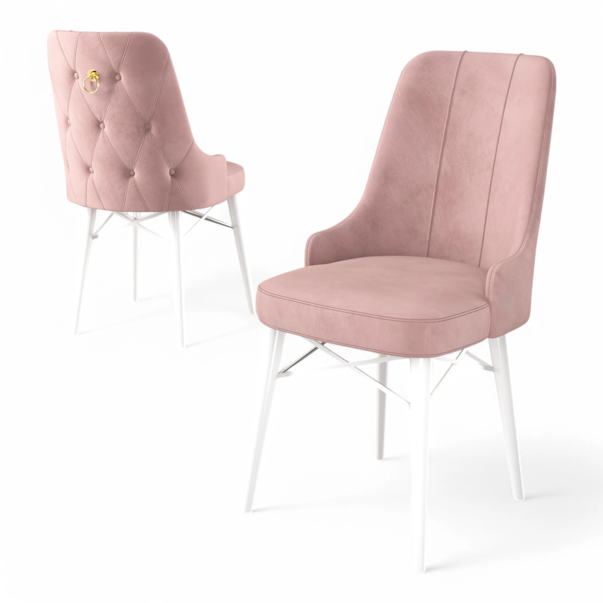 Pembe Sandalye / Beyaz Metal Ayak