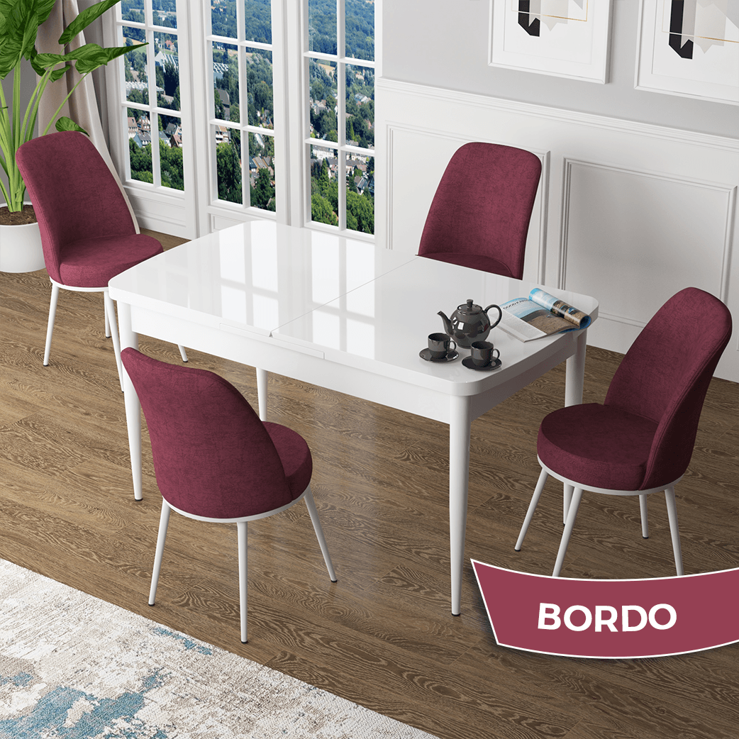 masa beyaz sandalye bordo