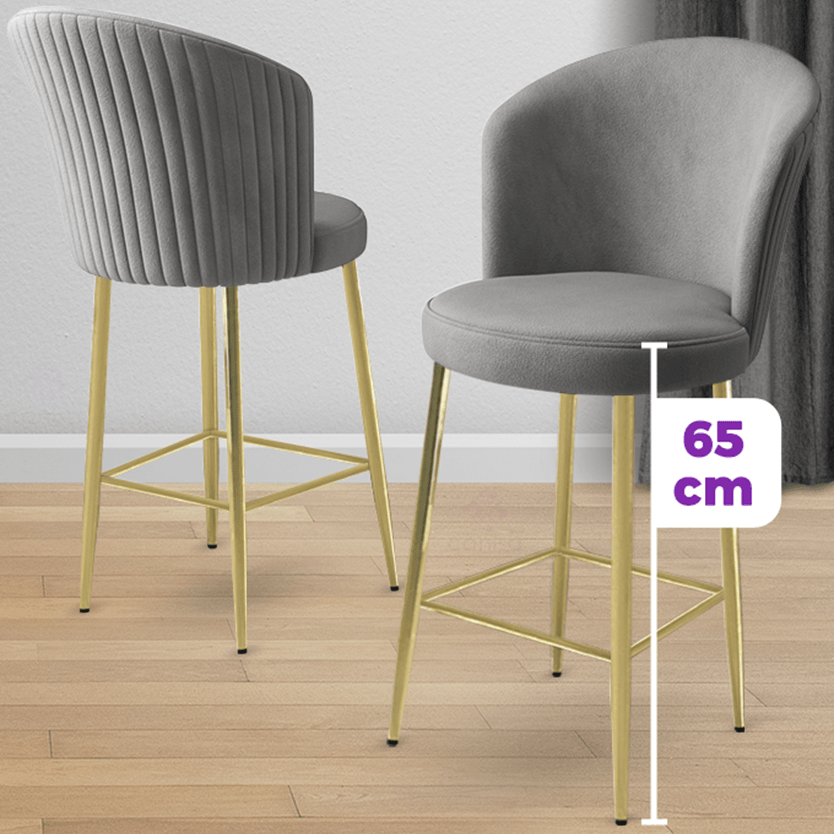 Alte Serisi 1 Adet Ada Bar Sandalyesi 65 cm Babyface Kumaş Gold Kaplama Ayak