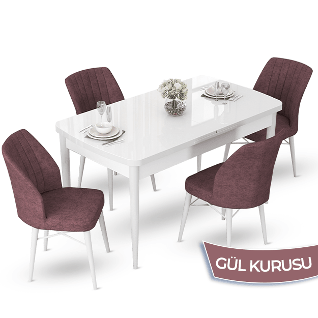 beyaz masa sandalye gülkurusu