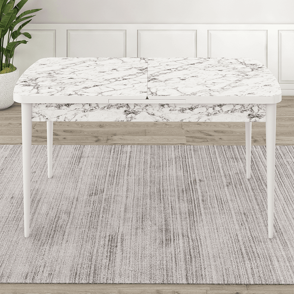 Roe Serisi 80x132 Açılabilir Beyaz Mermer Desen Masa Takımı Ve 4 Sandalye