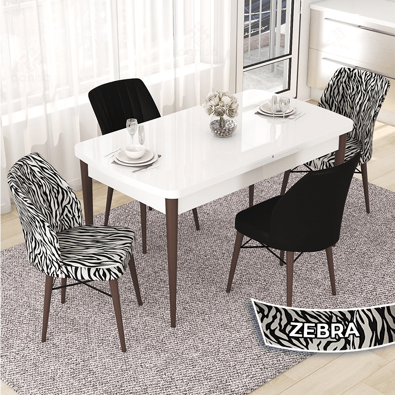beyaz masa 2 si̇yah 2 zebra sandalye