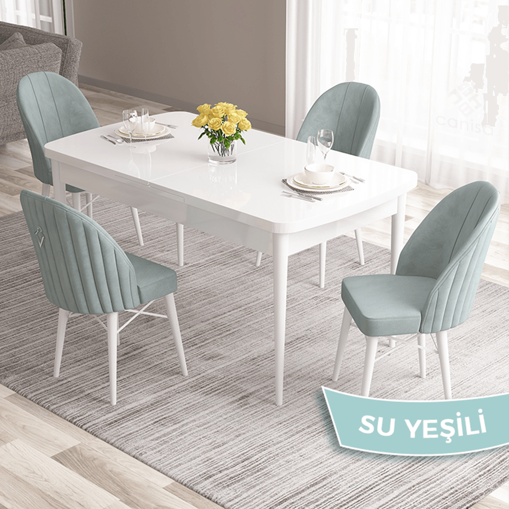 masa beyaz sandalye su yeşili