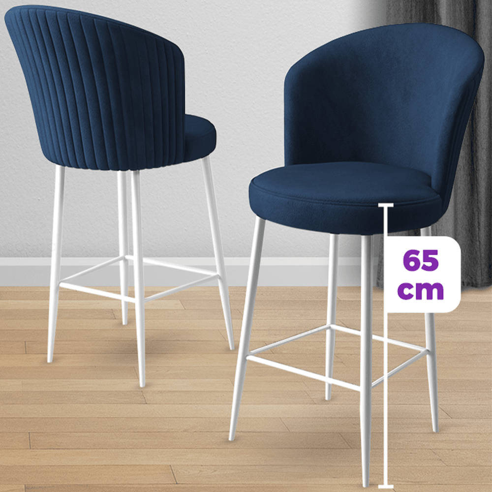 Alte Serisi 1 Adet Ada Bar Sandalyesi 65 cm Babyface Kumaş Beyaz Ayak