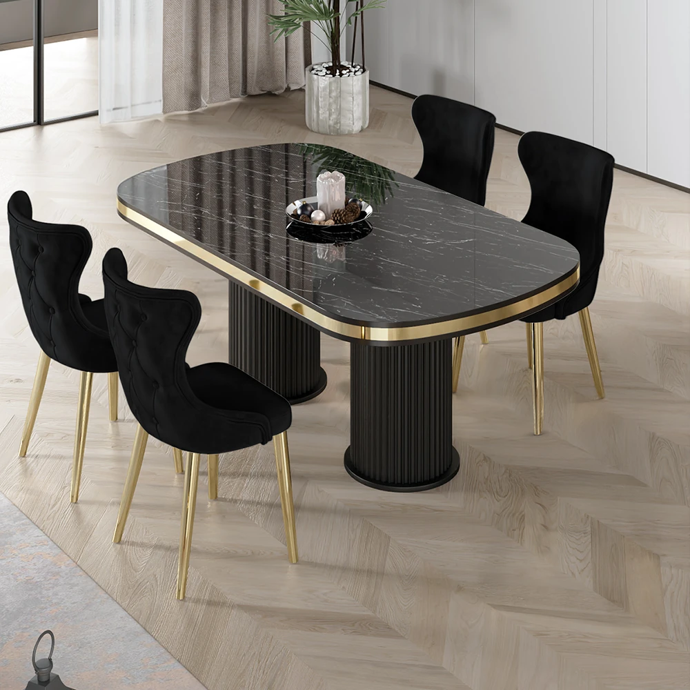 Sonata Masa Siyah Sandalye Ayaklar Gold