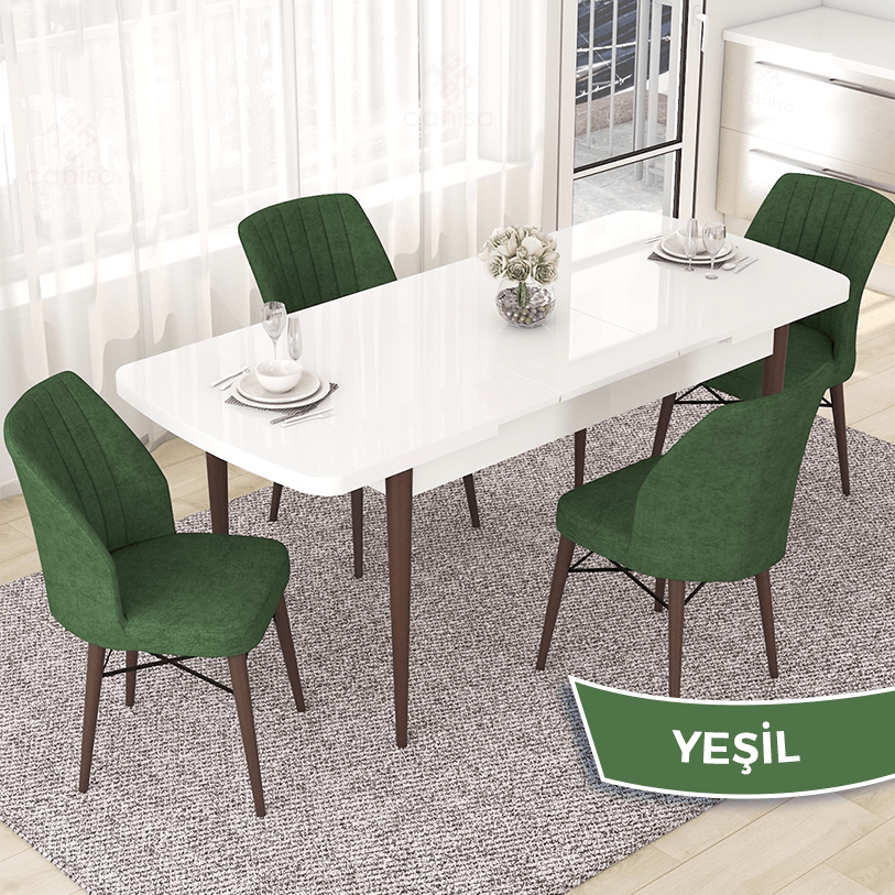 Haki Yeşil Renk Sandalye Kahverengi Metal Ayak