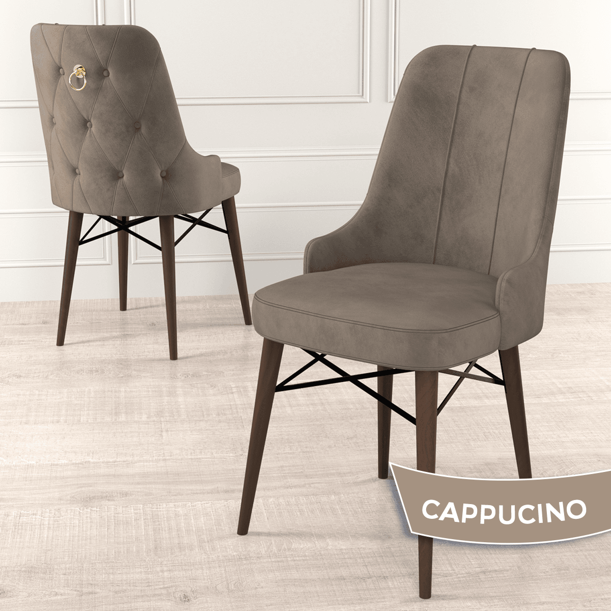 Are Serisi 80x132 Mdf Açılabilir Gold Halka Barok Ahşap Desen Masa Takımı 4 Sandalye Ve 1 Bench