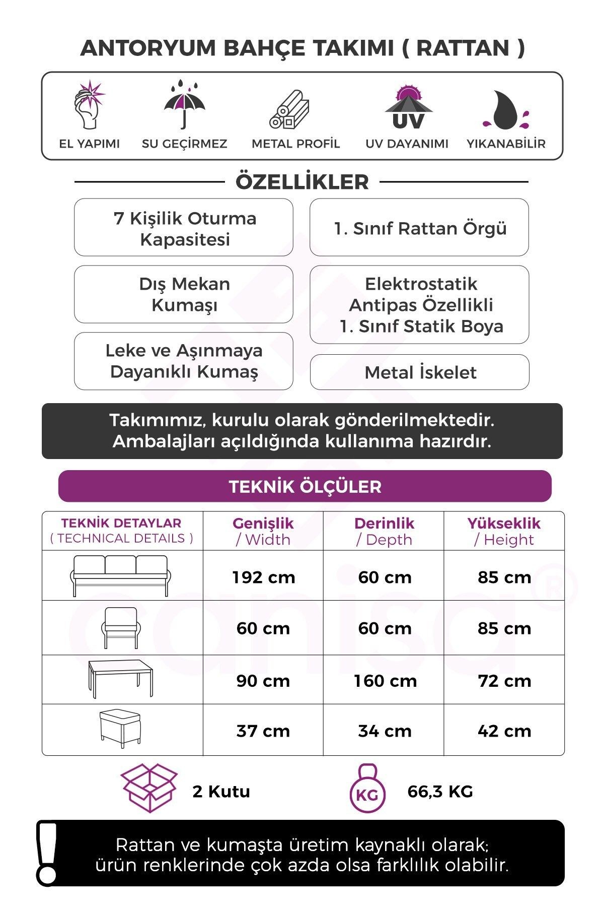 Antoryum Serisi 1. Sınıf Beyaz Rattan, Krem Minder Bahçe Takımı, Balkon Takımı