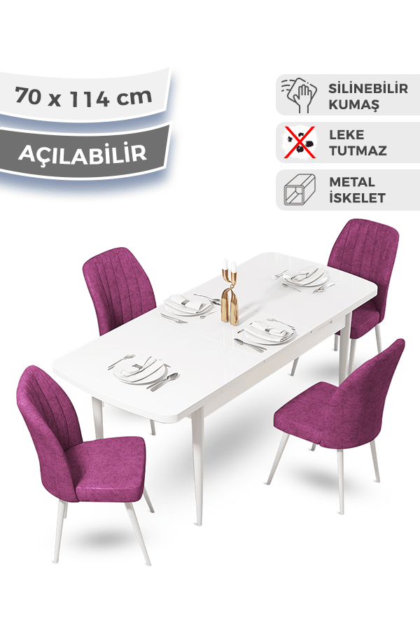 masa beyaz sandalyeler mor