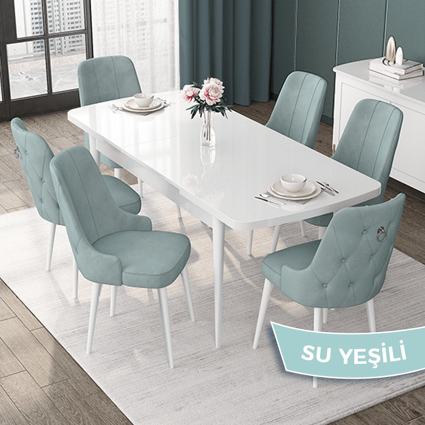 masa beyaz sandalye su yeşilii