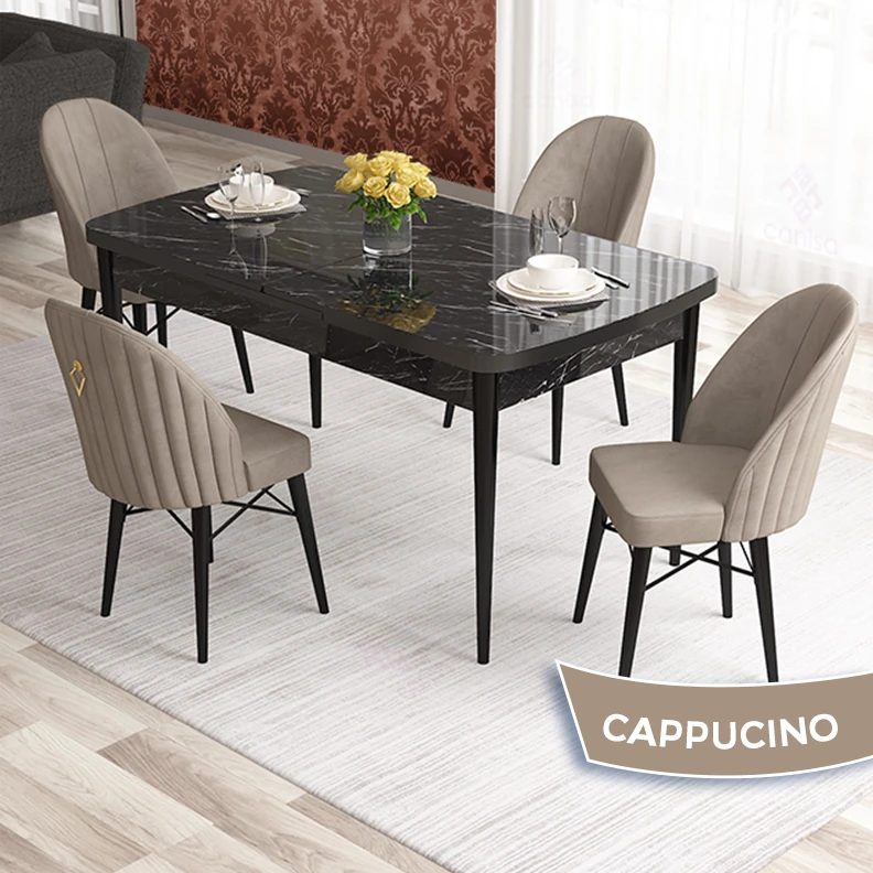 Siyah Mermer Desen Masa Cappucino Renk Sandalye