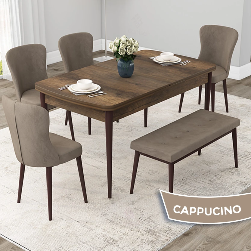 Barok Ahşap Desen Masa Cappucino Sandalye