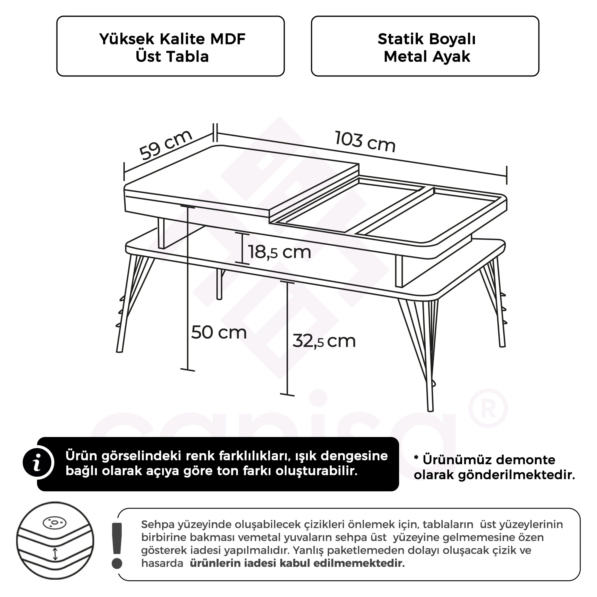 Kaisa Serisi MDF Açılabilir Tavla ve Satranç Orta Sehpası