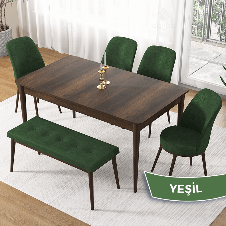 masa barok sandalye ve bench yeşil ayak kahve