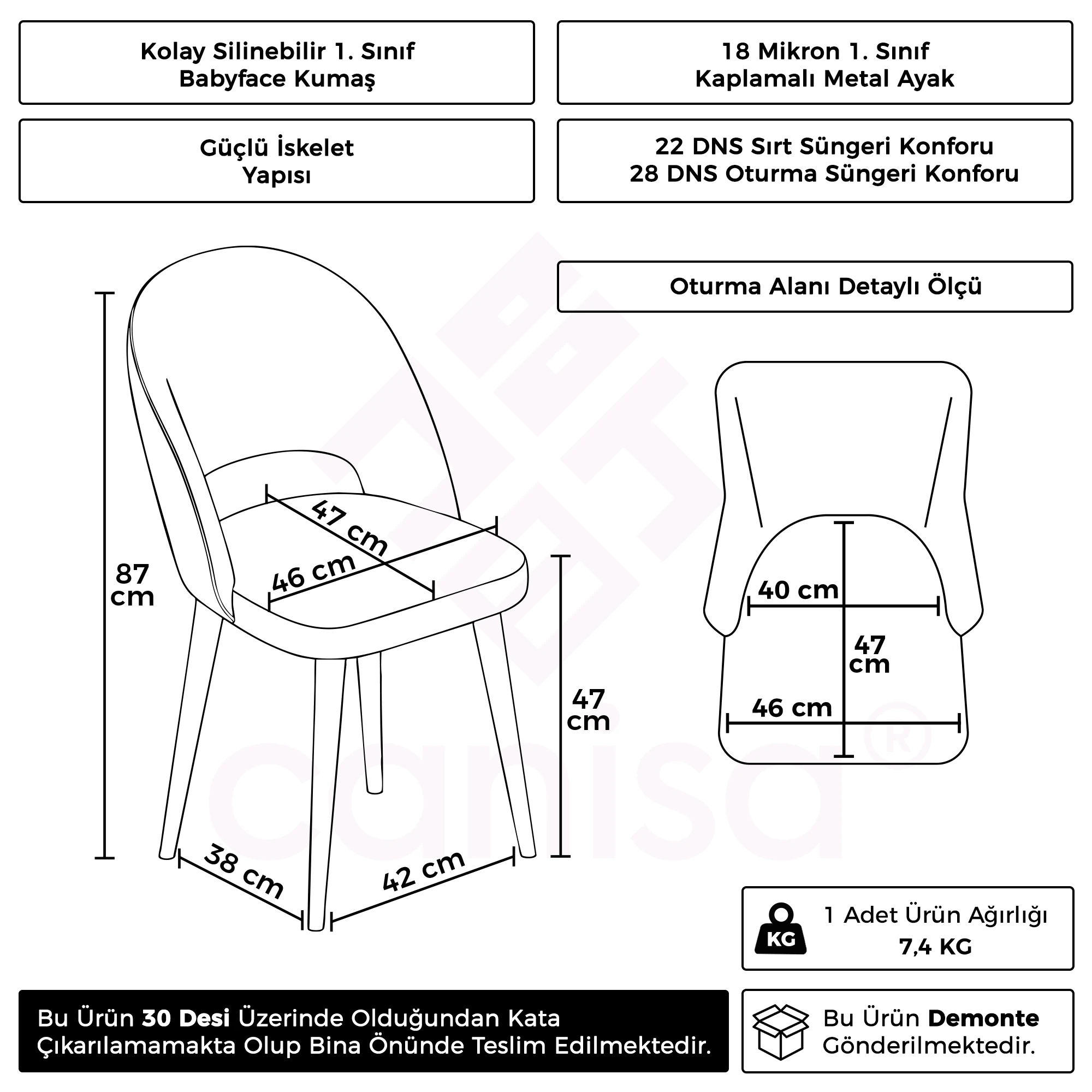 Pane Serisi 2 Adet Mutfak Sandalyesi Babyface Kumaş Krom Kaplama Ayak