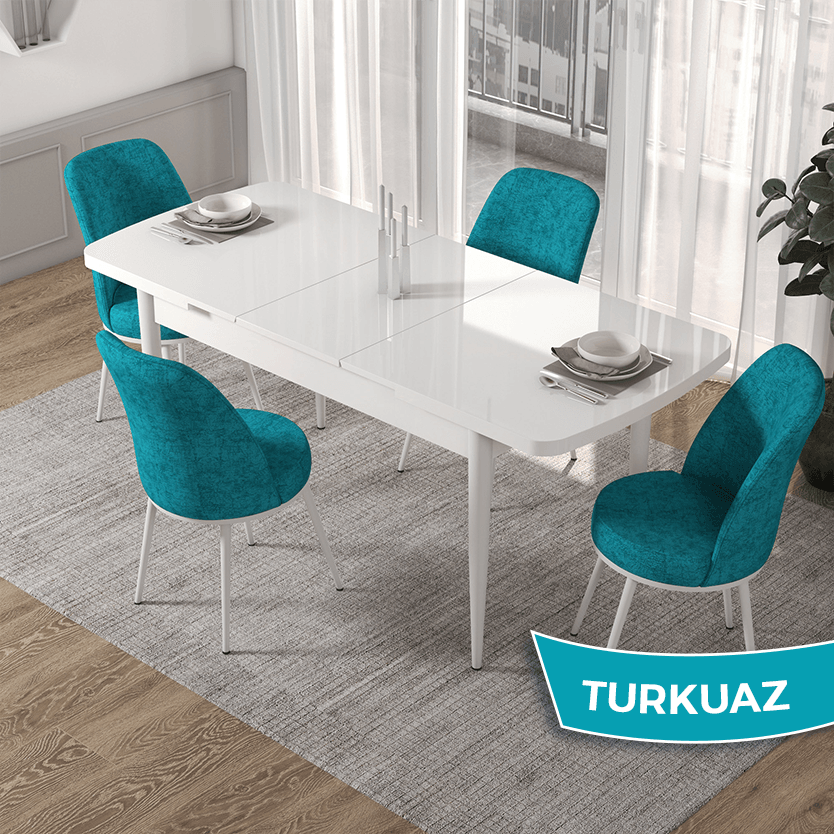 Turkuaz Renk Sandalye Siyah Metal Ayak
